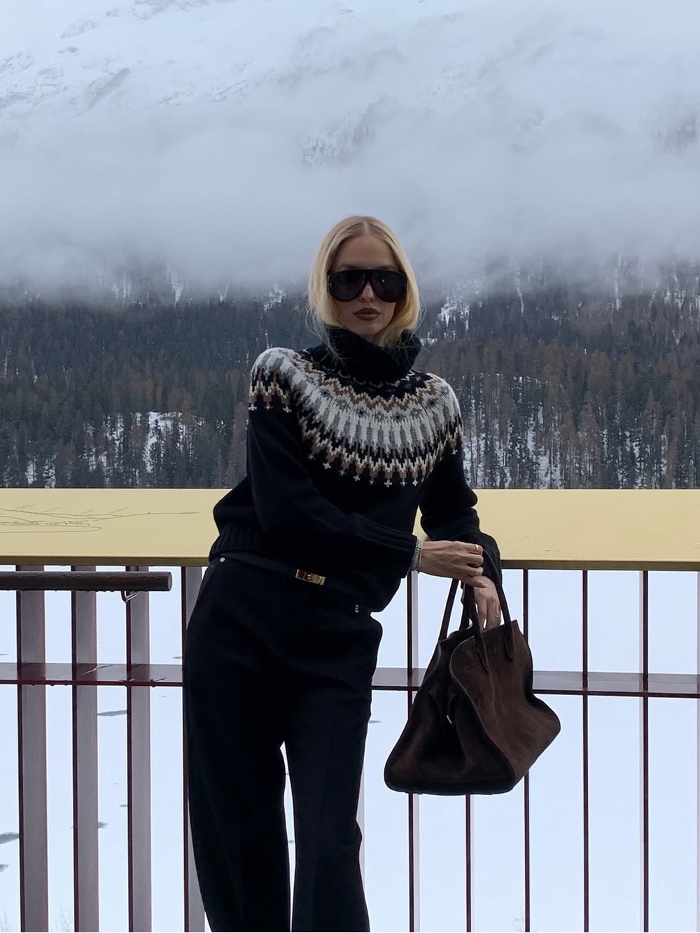 Bogner Ingrid fair isle cashmere turtleneck sweater in black